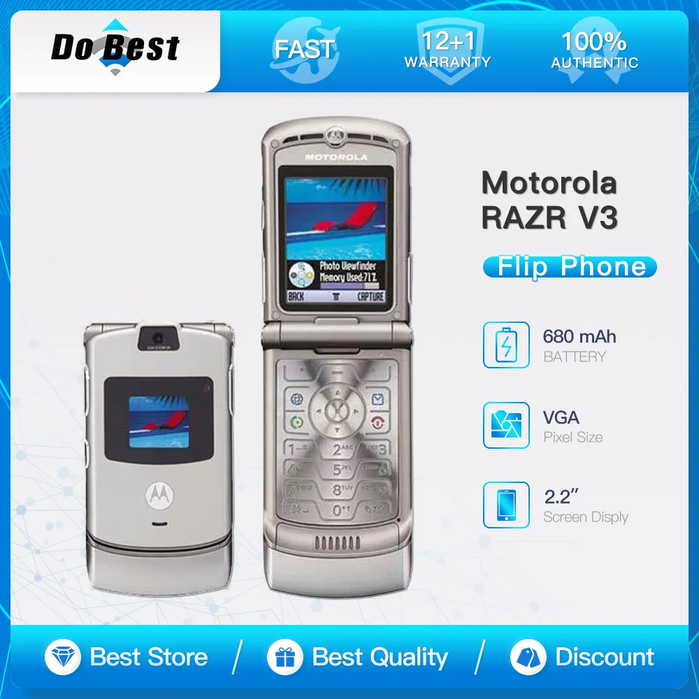 Оригинальный сетевой мобильный телефон Motorola RAZR V3 GSM/2G, 2,2 дюйма, TFT-дисплей, разблокированный дешевый сотовый телефон