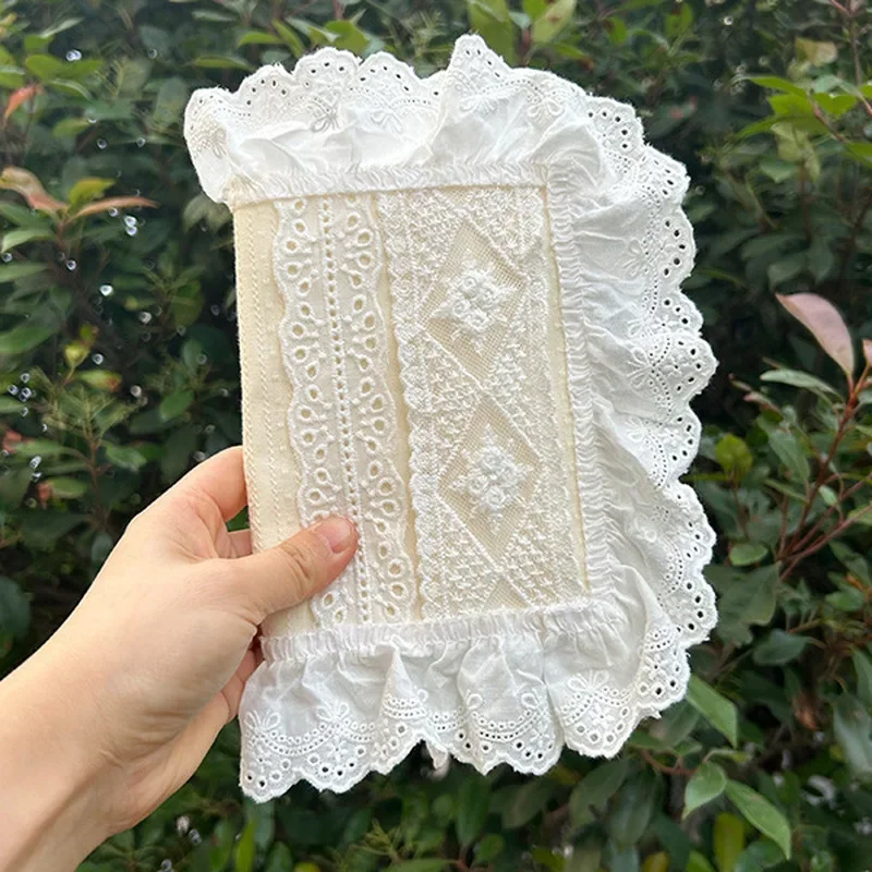 A5 Fabric Lace Book Jacket, High Aesthetic Adjustable Notebook Protective Cover, Reusable Handmade Ledger Sleeve - view 3