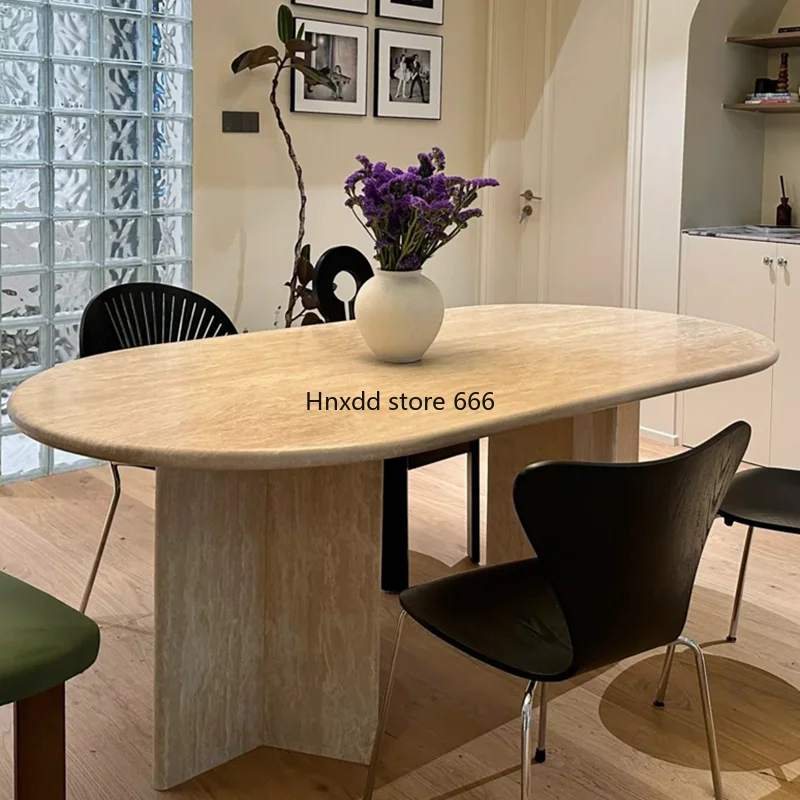 Natural travertine dining table Nordic Italian oval dining table