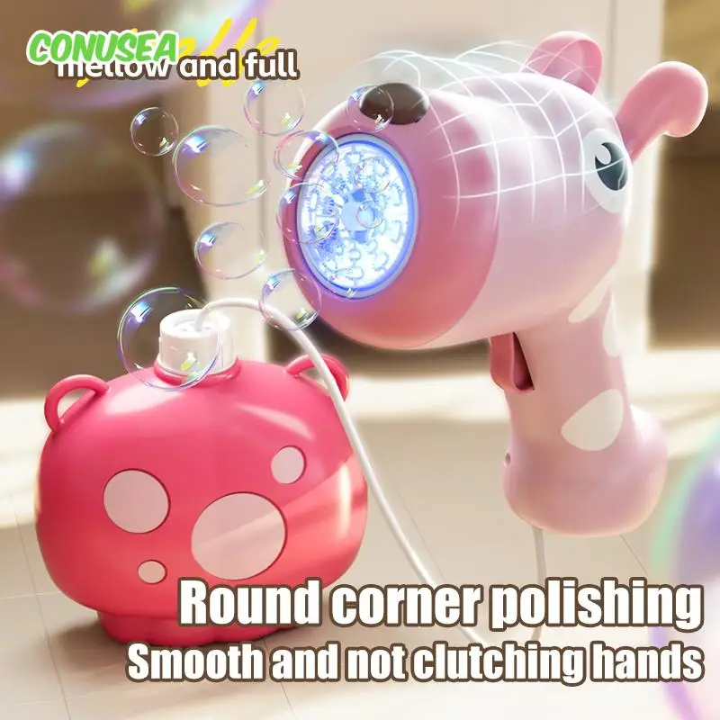 Kawaii Electric Bubble Gun Toy with Light Animal Deer Dog Soap Bubbles Blower Machine Maker Summer Outdoor Games Girls Boy Toy