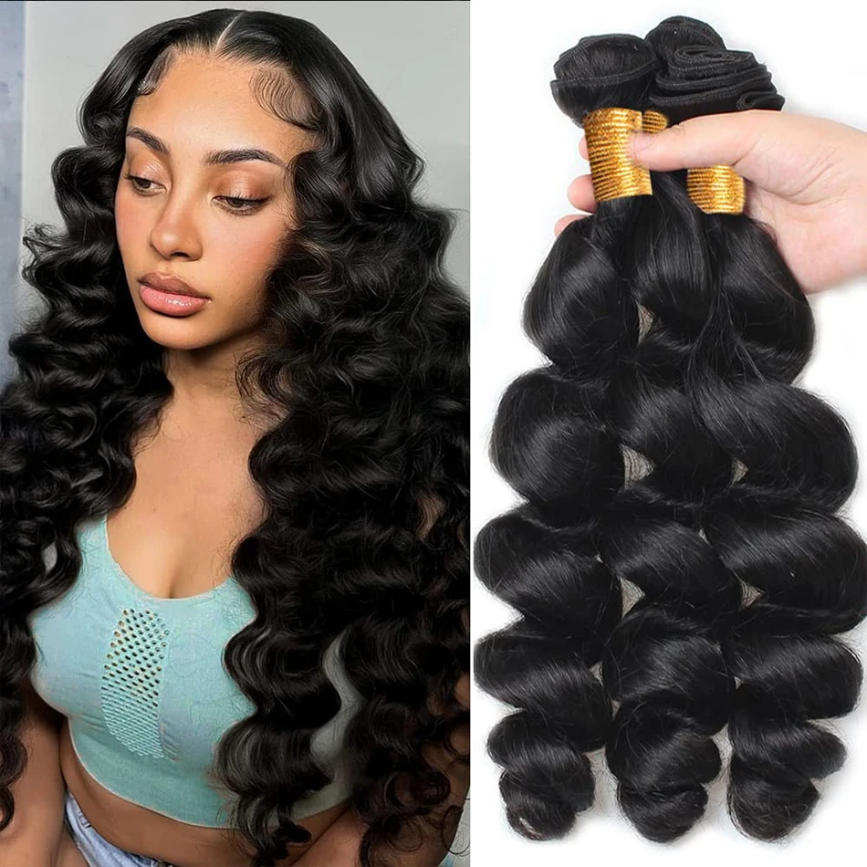 

Peruvian Hair Weave Bundles Raw Human Hair Bundles 26Inch Loose Wave Bundles Remy Virgin Extension 3 4Bundles Deep Loose tissage