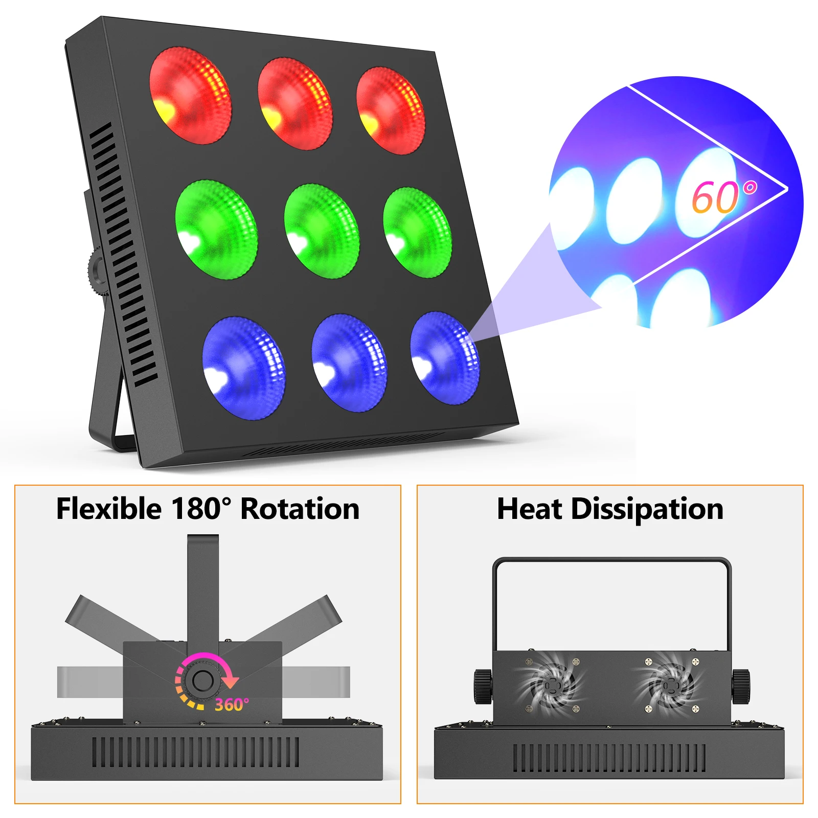 Somspot-luz de matriz COB de 9 ojos, reflector Par plano LED RGBW, DMX, efecto de luz de escenario para DJ, concierto, fiesta, boda, salón de baile