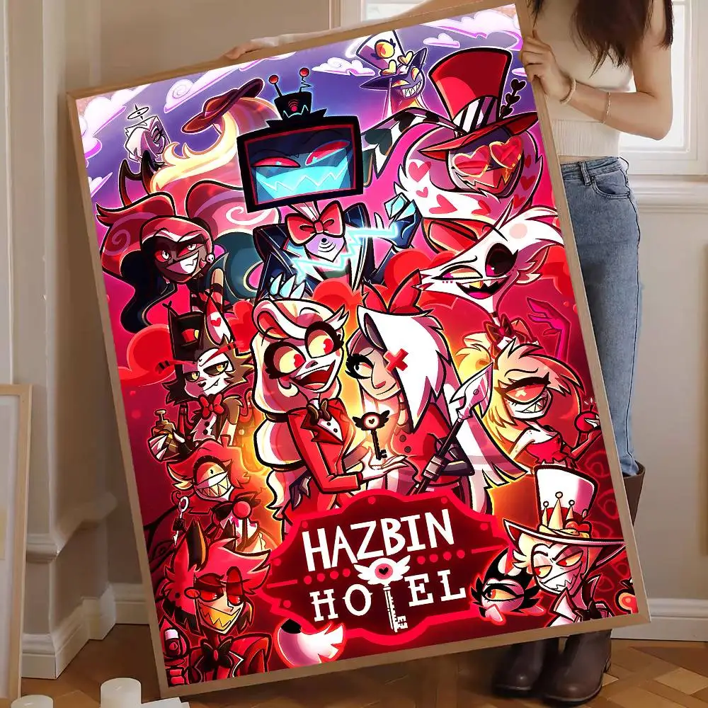 HazbinS H-Hotels أنيمي DIY ملصق لاصق ورق أبيض يطبع الملصقات الفنية خمر اللوحة الزخرفية