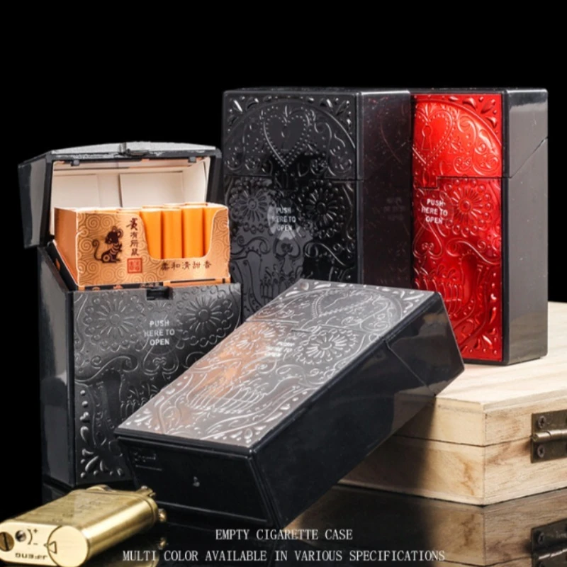 Plastic Material 20‑Piece Cigarette Case Peach‑Heart Skull Motif Anti‑Pressure Portable Storage Box Men Daily Travel Creative