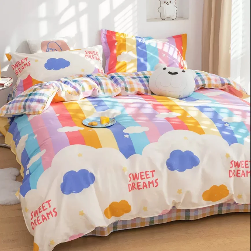 

Cartoon Duvet Cover and 2pc Pillowcases Set 100% Cotton Twin Queen King Full Size Ins Style Bed Linen Bedding Kids Home Textile