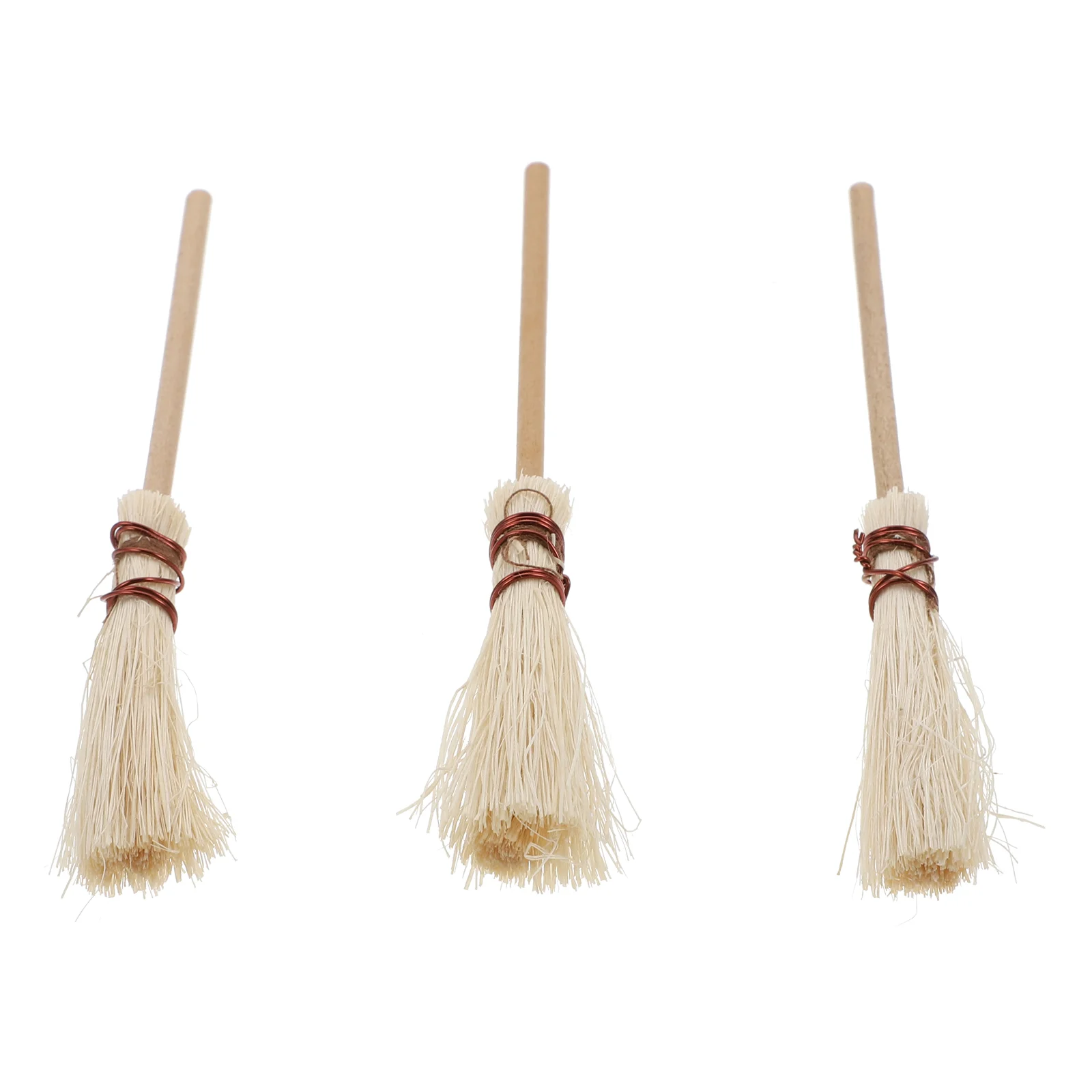 3 Pcs Broom Model Children’s Toys Mini Grass Brooms House Accessories Miniature Photo Props Wood Ornaments