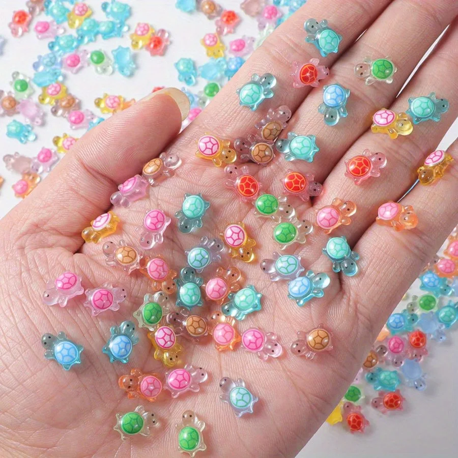 50/100pcs Mix Color Transparent Resin Sea Turtle Charms Cute Mini Tortoise Figurines for Crafts Scrapbooking Home Decoration