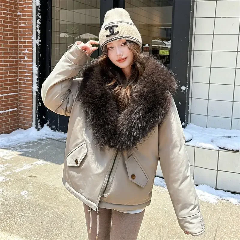 Winter New Women's Down Cotton Jacket Loose Fake Fur Windproof Pike Jacket