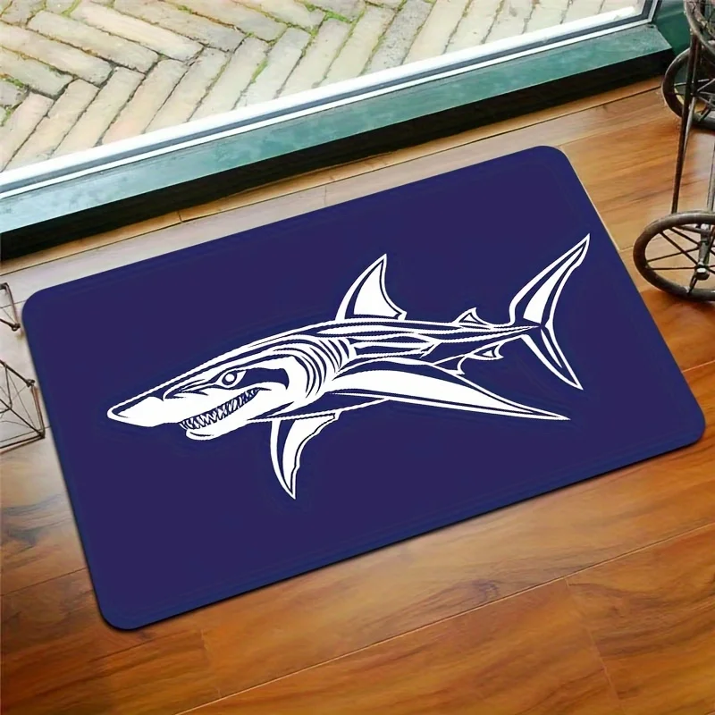 Shark-Themed Non-Slip Rug - Machine Washable, Perfect for Gaming Room, Bathroom, Kitchen, Living Room, Bedroom, and Entryway Dec