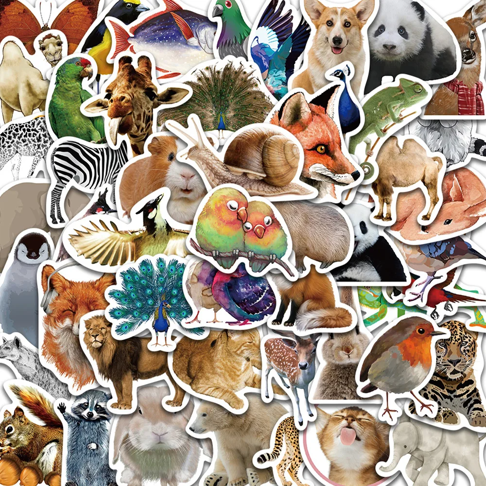 50pcs Cartoon Animal Sticker Cute Funny Decal For Phone Bicycle Helmet Sketchbook Notebook iPad DIY Decoration Sticker