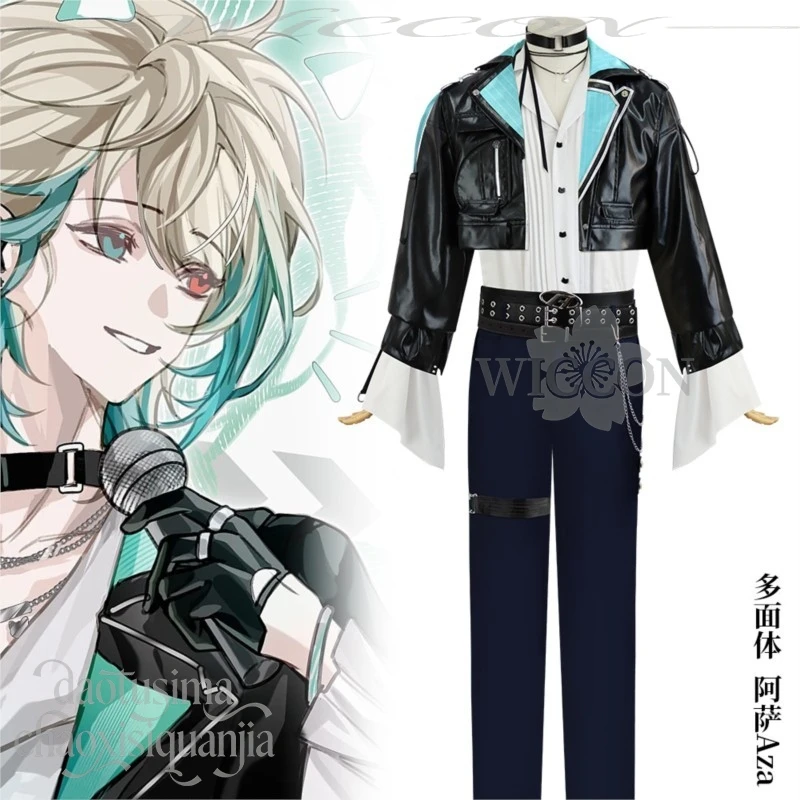 أزياء AZA التأثيرية أنيمي Vtuber VirtuaReal Youtuber بدلة مسرح فاسق مع شورت أسود معطف قميص سروال وحزام فاسق للقدس