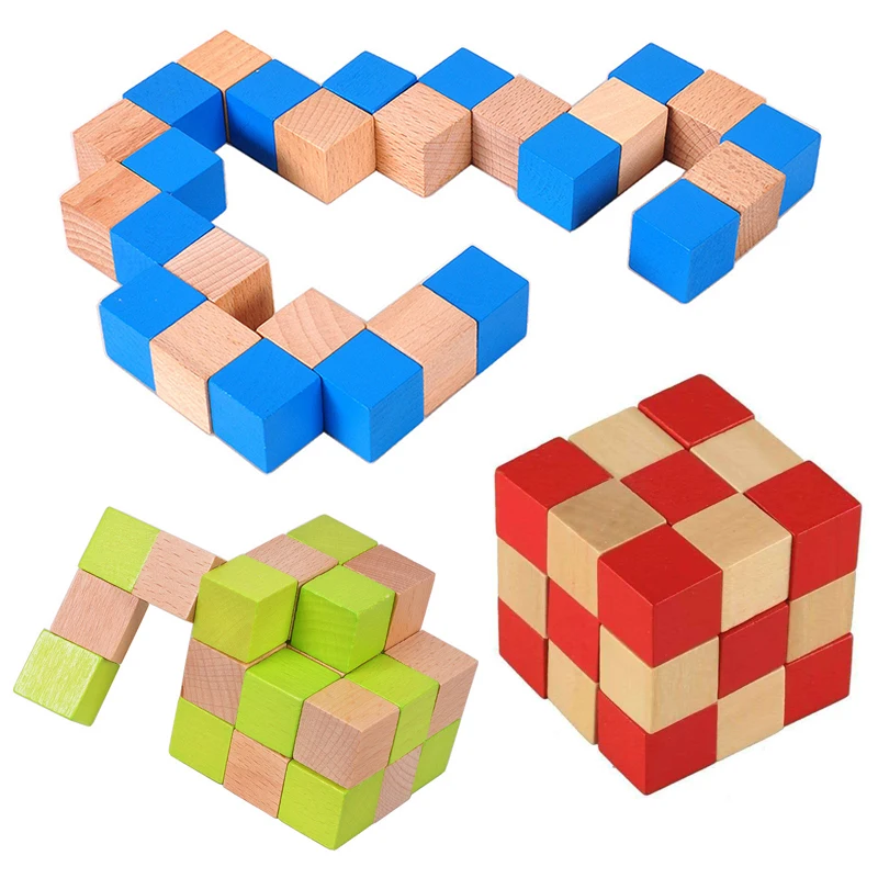 Wooden Snake Cube Puzzle Brain Teaser IQ Logic Training Problem Solving Educational Toys For Kids Boys Girls Fun Challenges