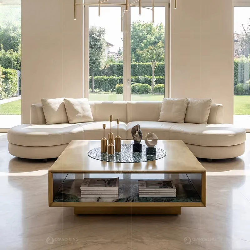 &* Italian Light Luxury Square Stainless Steel Modern Designer Coffee Table For Living Room And Hotel Furniture