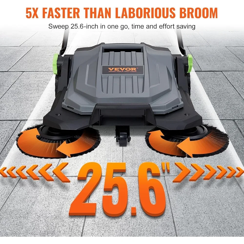 المشي خلف اليد دفع مكنسة الأرضية غير الكهربائية سعة كبيرة 5 جالون حاوية النفايات سهلة المناورة دليل خفيف الوزن #4