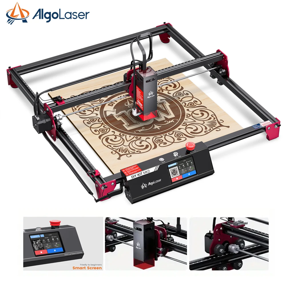 AlgoLaser Máquina de gravação a laser DIY KIT MK2 10W Máquina de corte a laser de alta precisão com tela sensível ao toque de 3,5 polegadas Gravador a laser