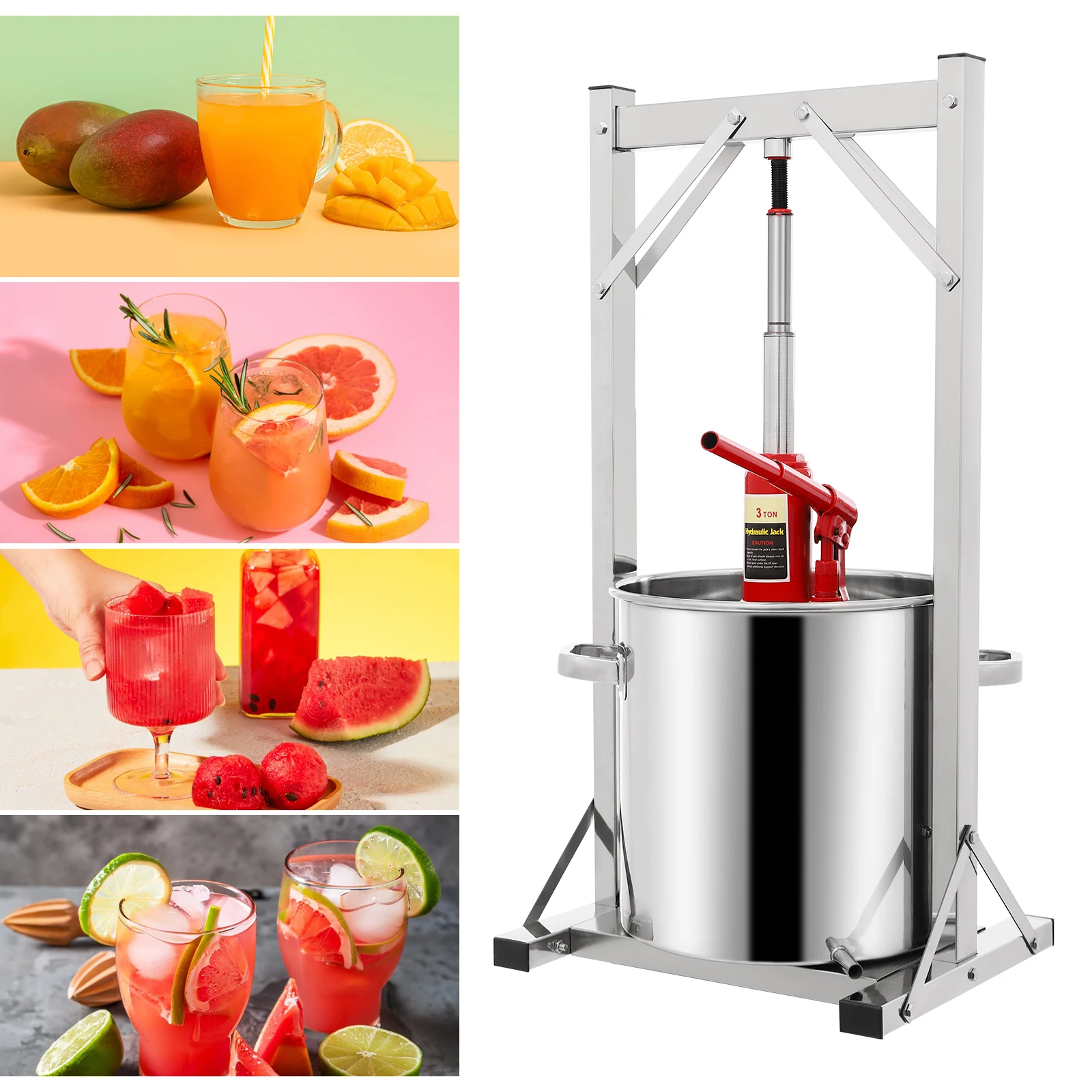 

Hydraulic Juicer 5.81 gal 22L Stainless Steel Fruit Wine Press Filter Bucket Compact Wine Fruit Vegetables Easy to Clean Silver