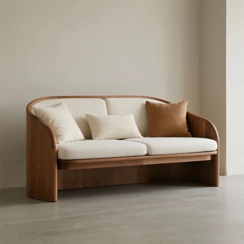 

Retro designer medieval single sofa B & B leisure chair red walnut ash wood solid wood sofa