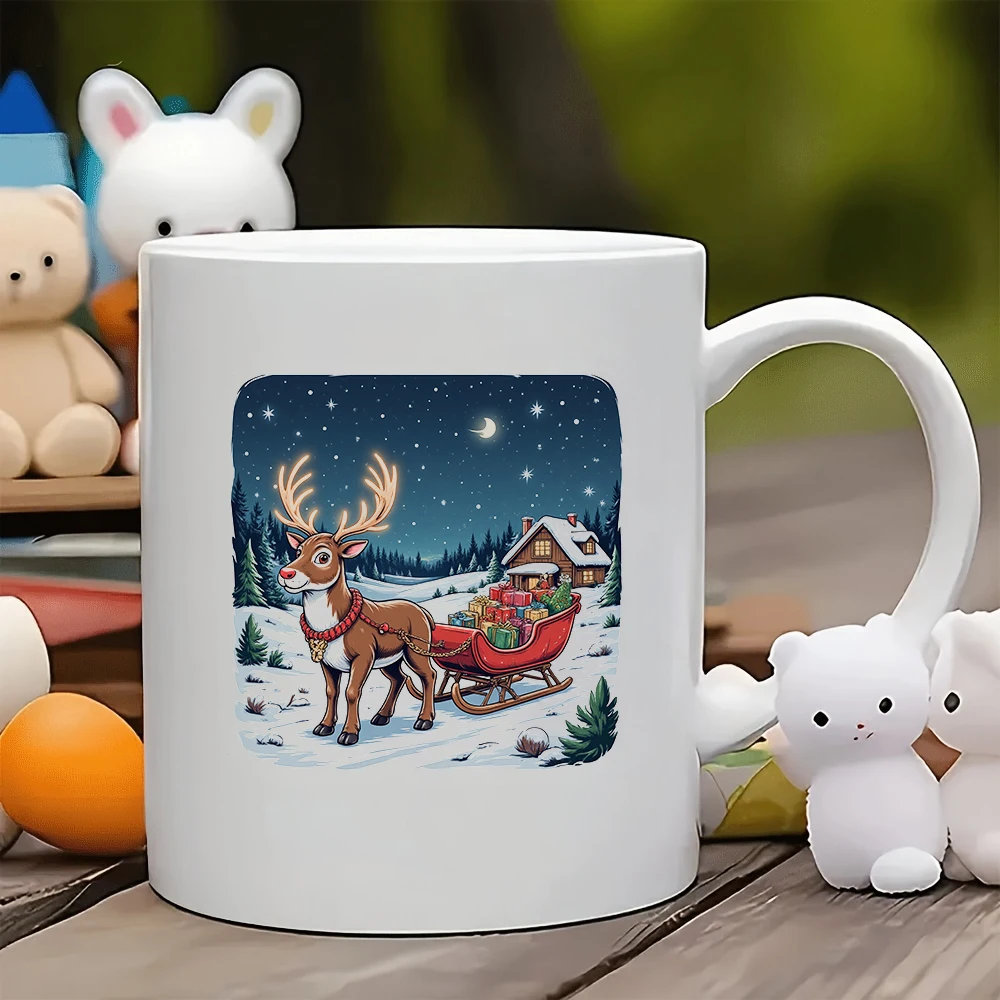 

11oz Cup + Christmas Reindeer Themed Water Cup - Christmas Gift for Kids Family Office Coffee Cup