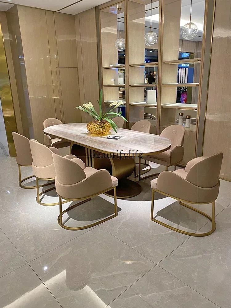 

LD33Italian Mild Luxury Marble Dining Tables and Chairs Set Post-Modern Household Rectangular