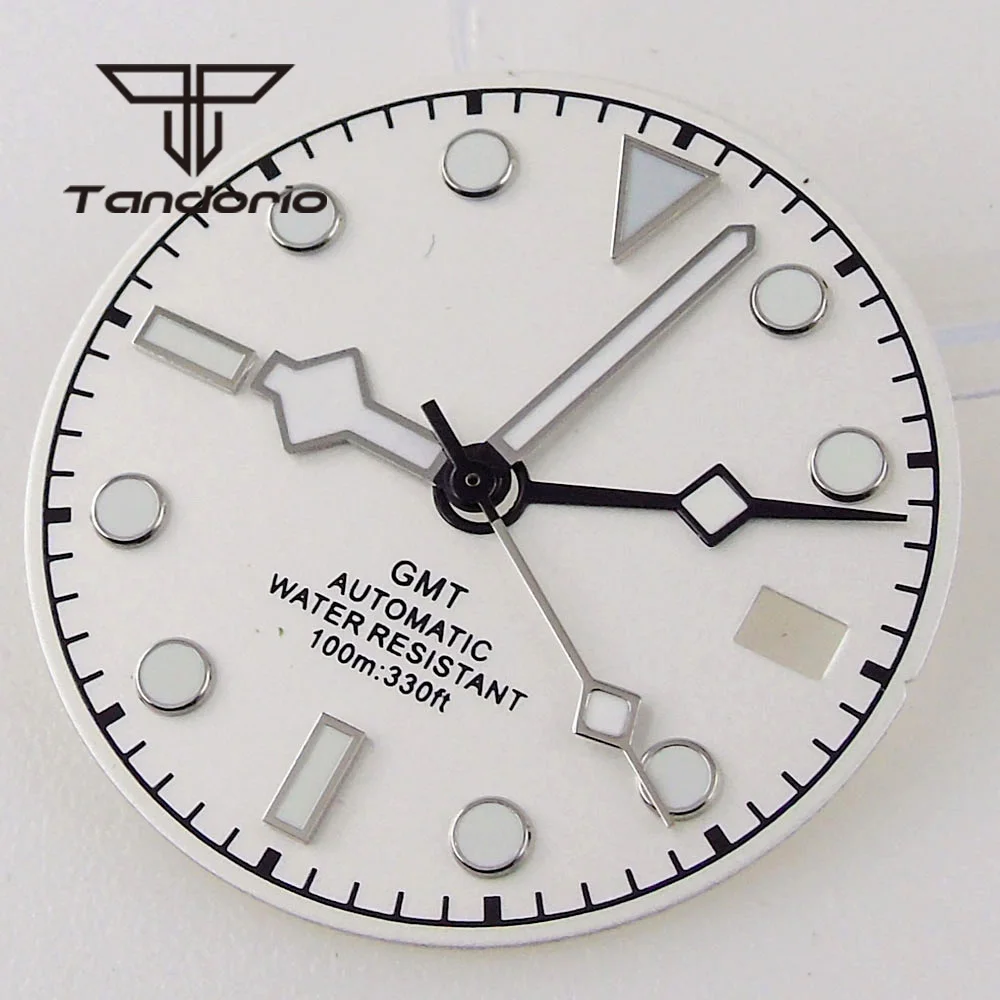 หน้าปัดนาฬิกา GMT ขนาด 29 มม. + เข็มนาฬิกาแบบ Snowflake พร้อมช่องแสดงวันที่ ใช้ได้กับกลไกอัตโนมัติ NH34 สีดำ/น้ำเงิน/ขาว อะไหล่และอุปกรณ์เสริม