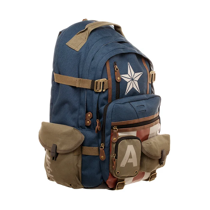 Disney\'s New Marvel Captain America Canvas Backpack Men\'s Backpack Casual Fashion Student Computer Bag Men\'s Travel Backpack