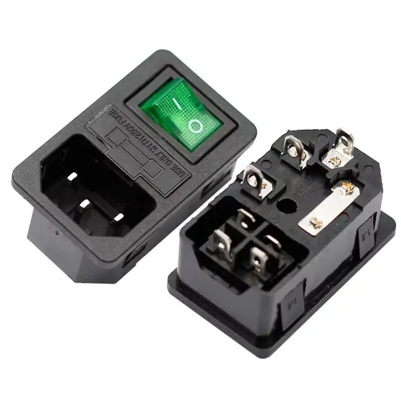 ICE320 C14 AC Illuminated Rocker Switch And Fuse Holder 10A 250V 3PIN Electrical Power Socket With Panel Mount