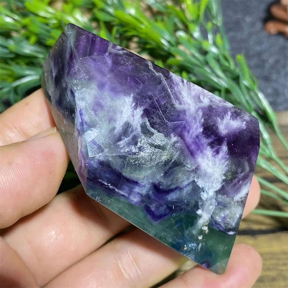 Feather Fluorite Natural Stone Green Quartz Purple Crystal Point Polyhedral Mineral Energy Healing Feng Shui Home Decor Palm