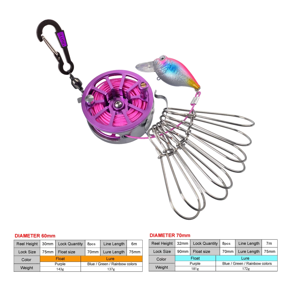 Imagem -02 - Fivela de Trava de Pesca Portátil Fivela de Trava de Peixe Vivo com Carretilha de Aço Inoxidável Presilhas Flutuadores Carretilha de Pesca Equipamento de Mar