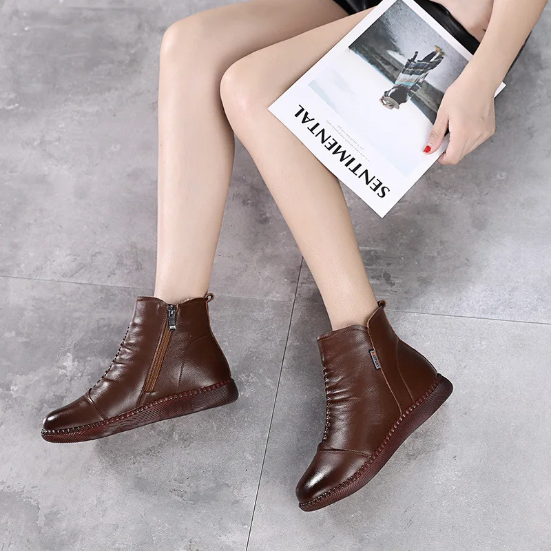 Akexiya Hot Sale Shoe Knight Boots Genuine Leather Ankle Shoes Vintage Casual Shoes Brand Design Retro Handmade Women Boots Lady