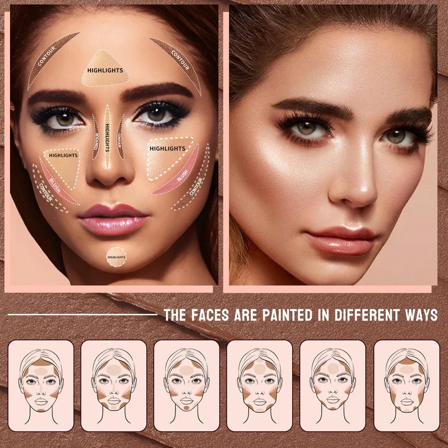 Maquillaje cara contorno Stick 3 Set acabado mate Natural resaltadores brillo sombra colorete Rouge varita de contorno impermeable