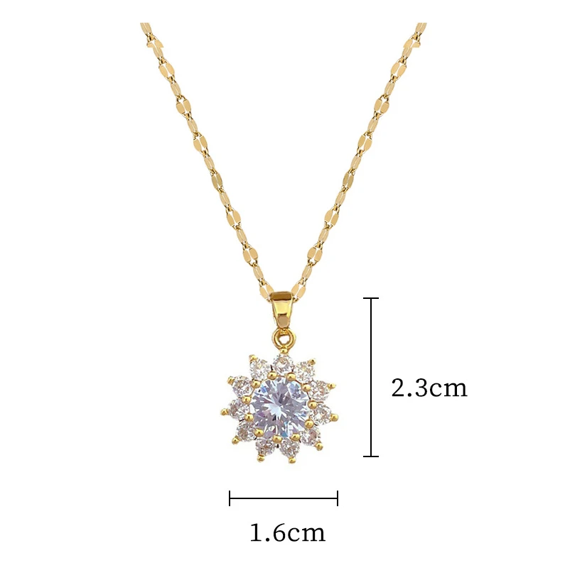 Stainless Steel Lucky Sparkle Necklace Earrings Jewelry Sets With Stone New 18K Gold Plated Sunflower Pendant Necklace for Women