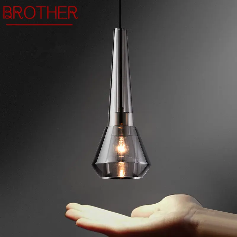 

BROTHER Nordic Brass Hanging Pendant Light LED Modern Simply Creative Crystal Smoky Grey Chandelier Lamp For Home Bedroom
