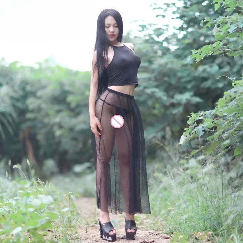 المرأة الدانتيل ميدي تنورة بقماش شفاف تراكب صيف جديد انظر من خلال زلة تنورة أنيقة بلا أكمام متأنق عطلة بحر الموضة #1