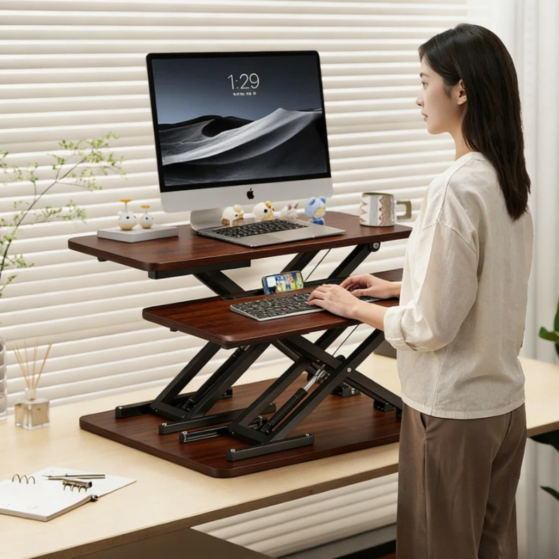 Lifting Monitor Riser Stand Wooden 2 Layer Foldable Laptop Lift Table Desktop Monitors Storage Holder Monitor Organizer Base