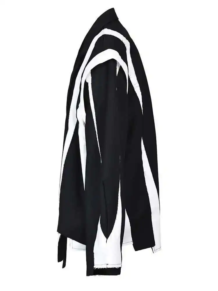 Women Black Irregular Color-block Big Size Blazer New Lapel Long Sleeve Jacket Fashion Tide Spring Autumn 2025new пиджак