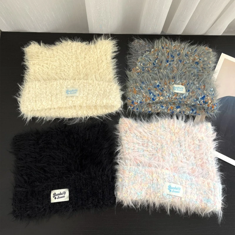 Koreanische Süße Mischfarbige Strickmütze mit Katzenohren, Winter-Outdoor-Warme, Niedliche und Vielseitige Skelett-Beanie-Mützen für Damen – Detail 5