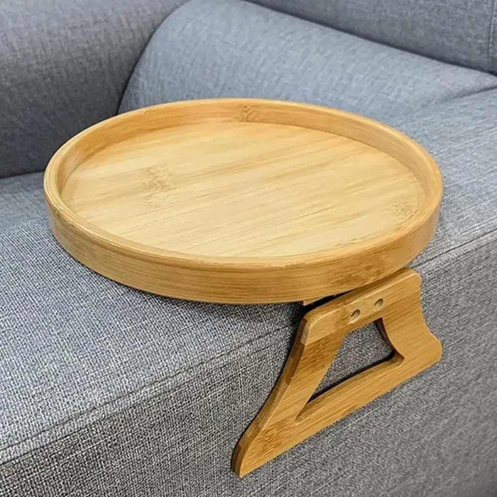 Sofa Tray Table for Arm Rest Clip-On Tray Natural Bamboo Tray Mobile Tablet Notebook Can Be Placed Practical Snack Coffee Table