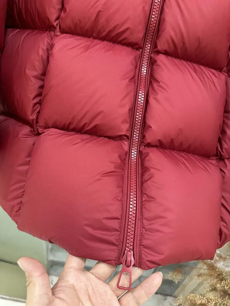 Luxury Oversize thickened warm down jacket for women 2026 Winter High quality Long sleeve puffer coat Black Red INKEO DJ728
