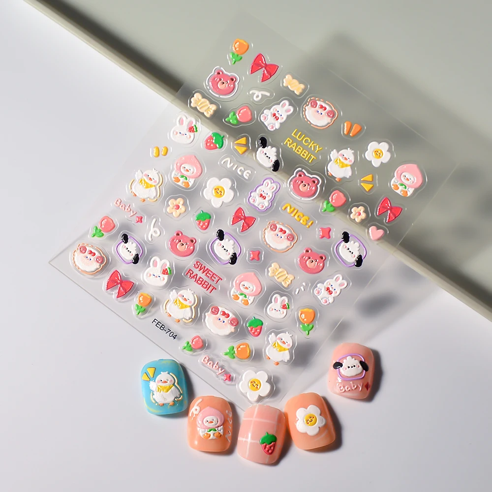 5d Animal Nail Sticker Rabbit Duck Flower decalcomanie per unghie cursori per Manicure FEB-704