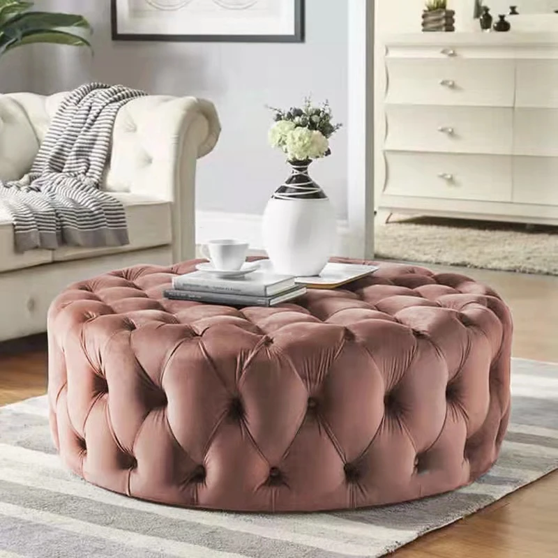 Velvet Round Ottoman Luxury Sofa Living Room Furniture Modern Bedroom Floor Pouf Clothing Store Shoes-changing Soft Stool B