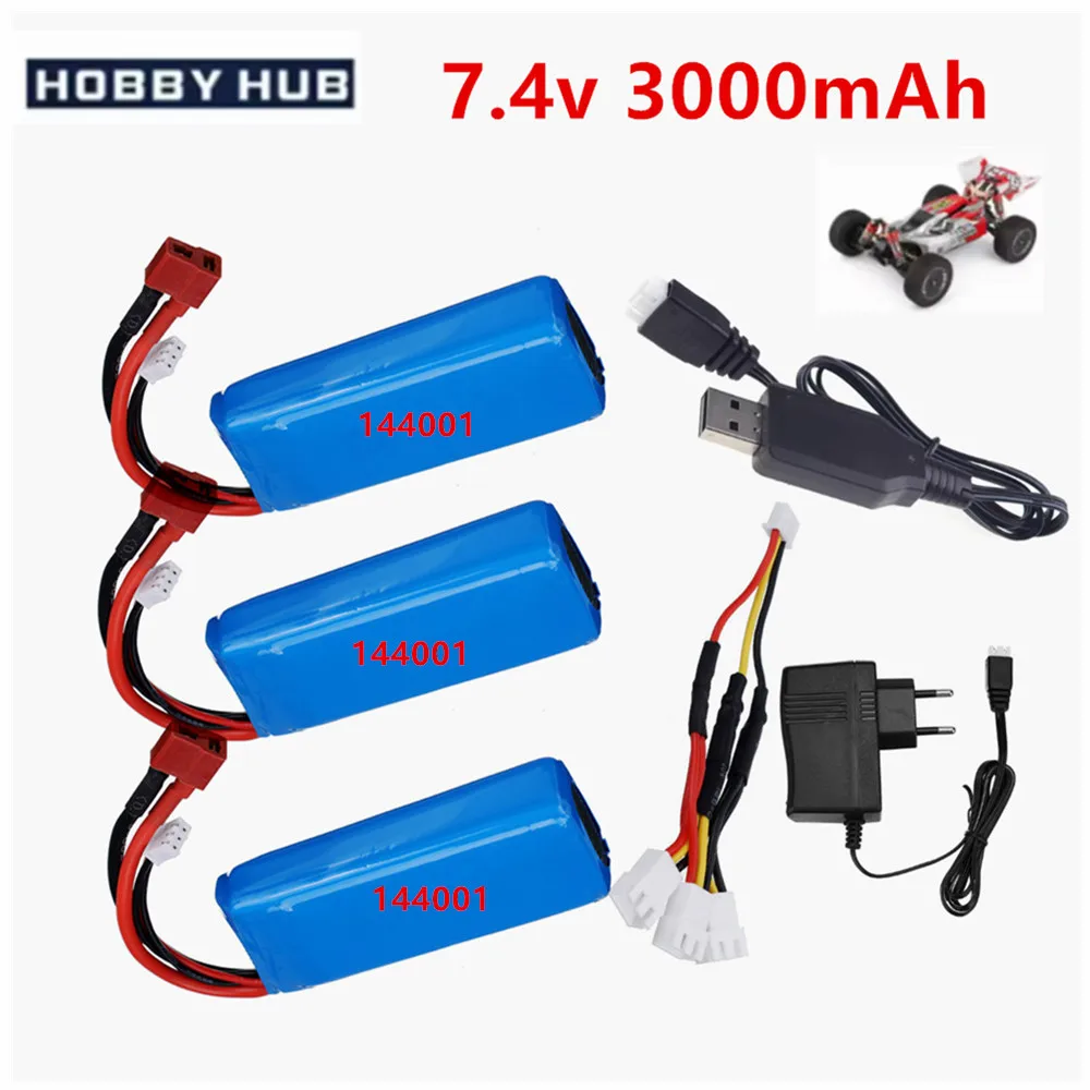 2S Battery For Wltoys 144001 7.4v 3000mah for Wltoys 144010 124018 124019 12428 12423 RC off-road racing Spare Battery