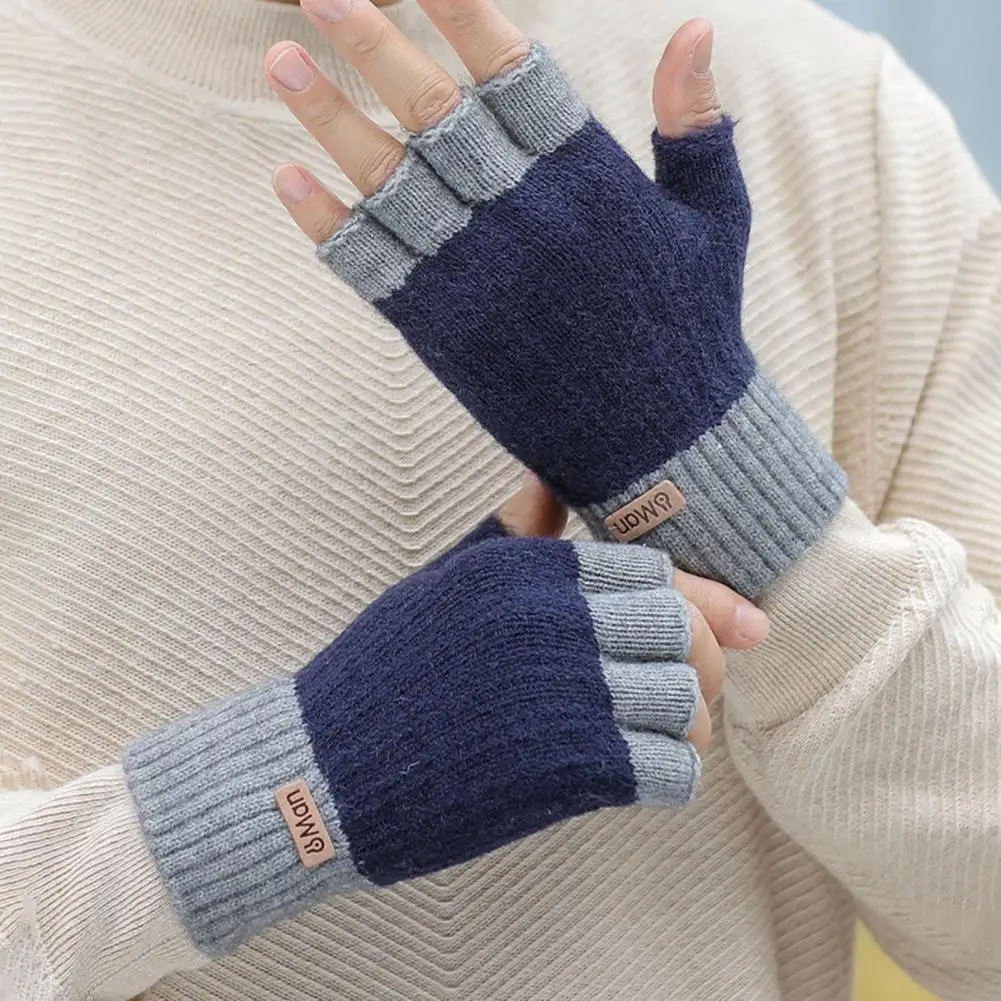 

Cycling Gloves Plush Half Finger Gloves for Fall Winter Windproof Warm Writing Typing Student Gloves Indoor Outdoor Elastic