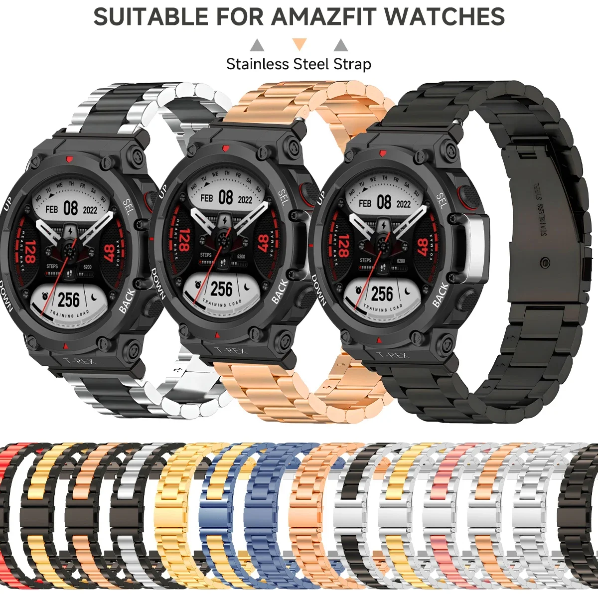 ل Amazfit T REX 3 الفولاذ المقاوم للصدأ حزام الساعات ل Amazfit T Rex Pro/T-Rex سوار معدني Amazfit T-Rex 2 حزام amazfit tex العصابات