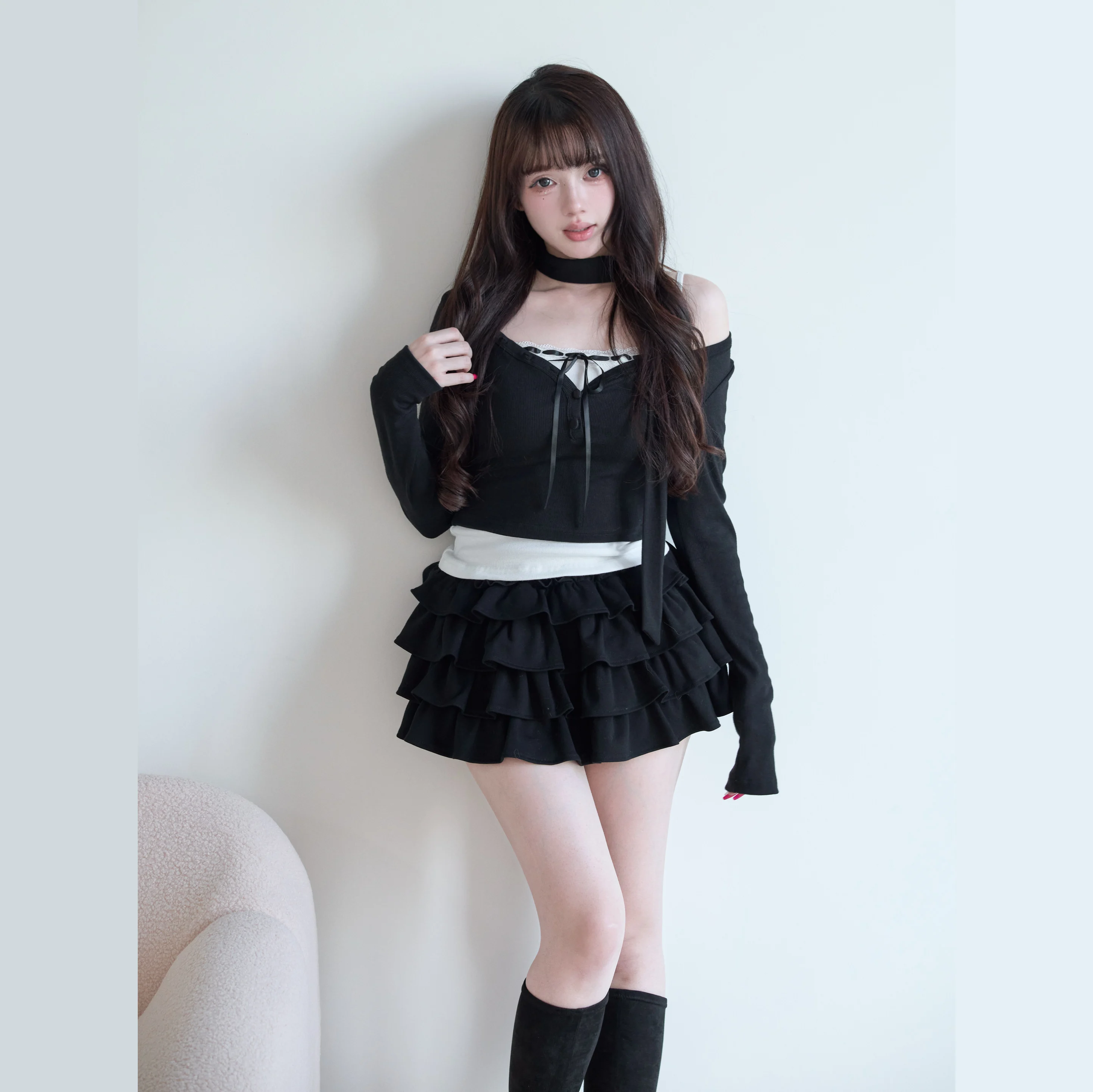 

Long Sleeve Top and Camisole Two-Piece Set Japanese Style Mass-Produced Women's Tops Spring Autumn Casual T-shirts