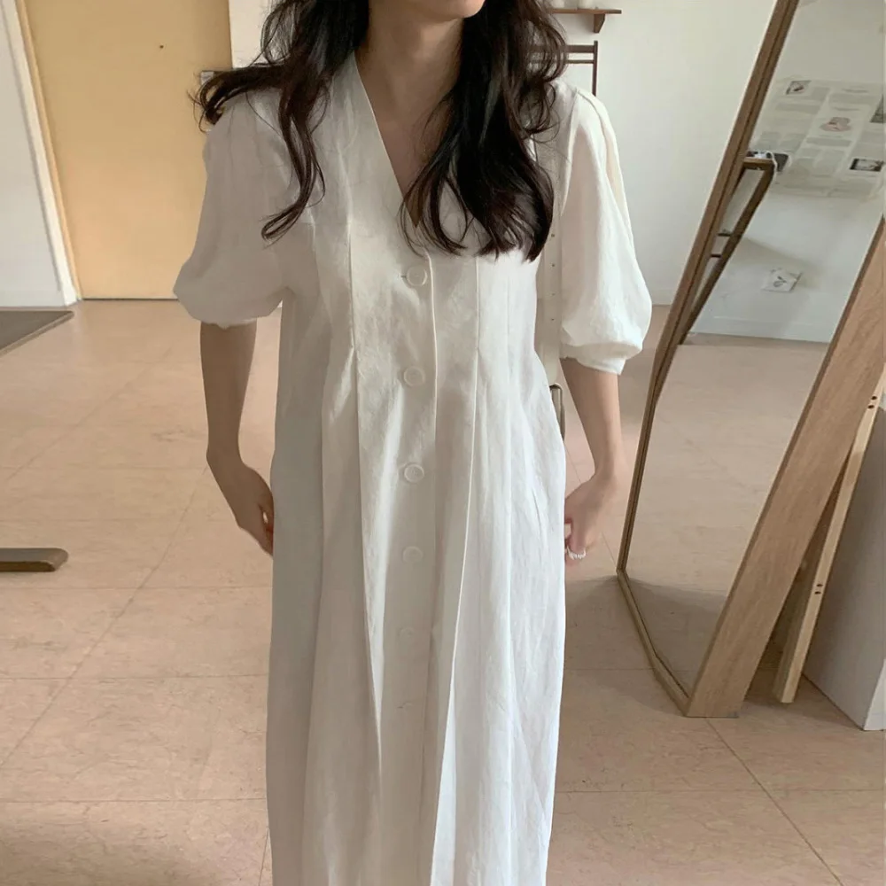 Robe chemise longue décontractée pour femmes, robes Maxi A-ligne, taille large, demi-manches, style coréen, printemps, été