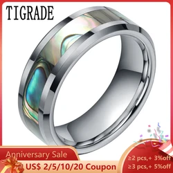 TIGRADE 6/8MM Green Abalone Inlay Tungsten Carbide Ring For Man Polished Finish Mens Wedding Band Engagement Fashion Jewelry
