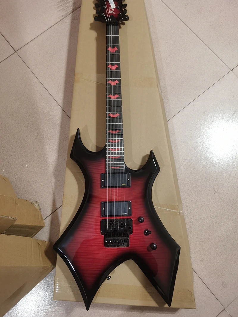 

B.c.ich Electric Guitar, Lock string nut, Floyd Rose Tremolo Bridge, Black circle red flame maple top, active pickup guitar