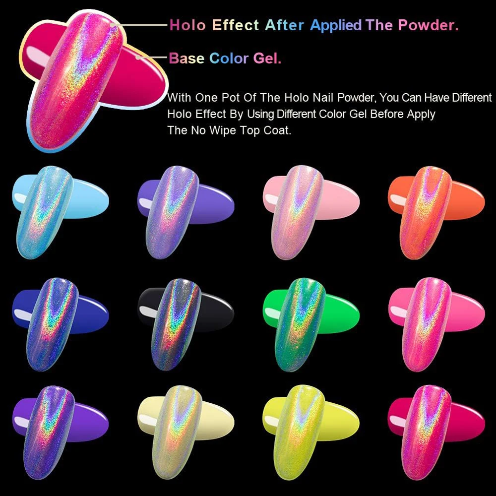 1박스 레인보우 레이저 네일 아트 글리터 파우더 홀로그램 미러 폴리싱 크롬 네일 안료 오로라 무지개빛 가루 네일 용품