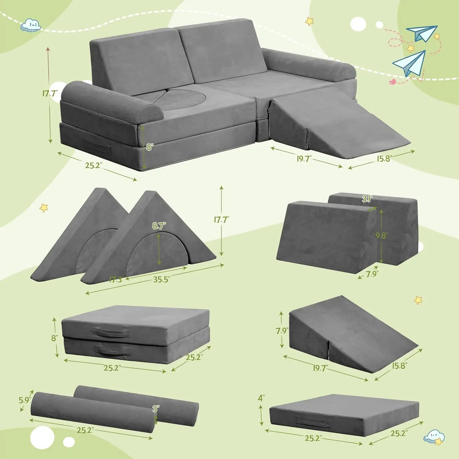 [Helong Store]12PCS Modular Kids Play Couch, Kids Couch, Sectional Sofa Imaginative Furniture Play Set for Creative Children, Co