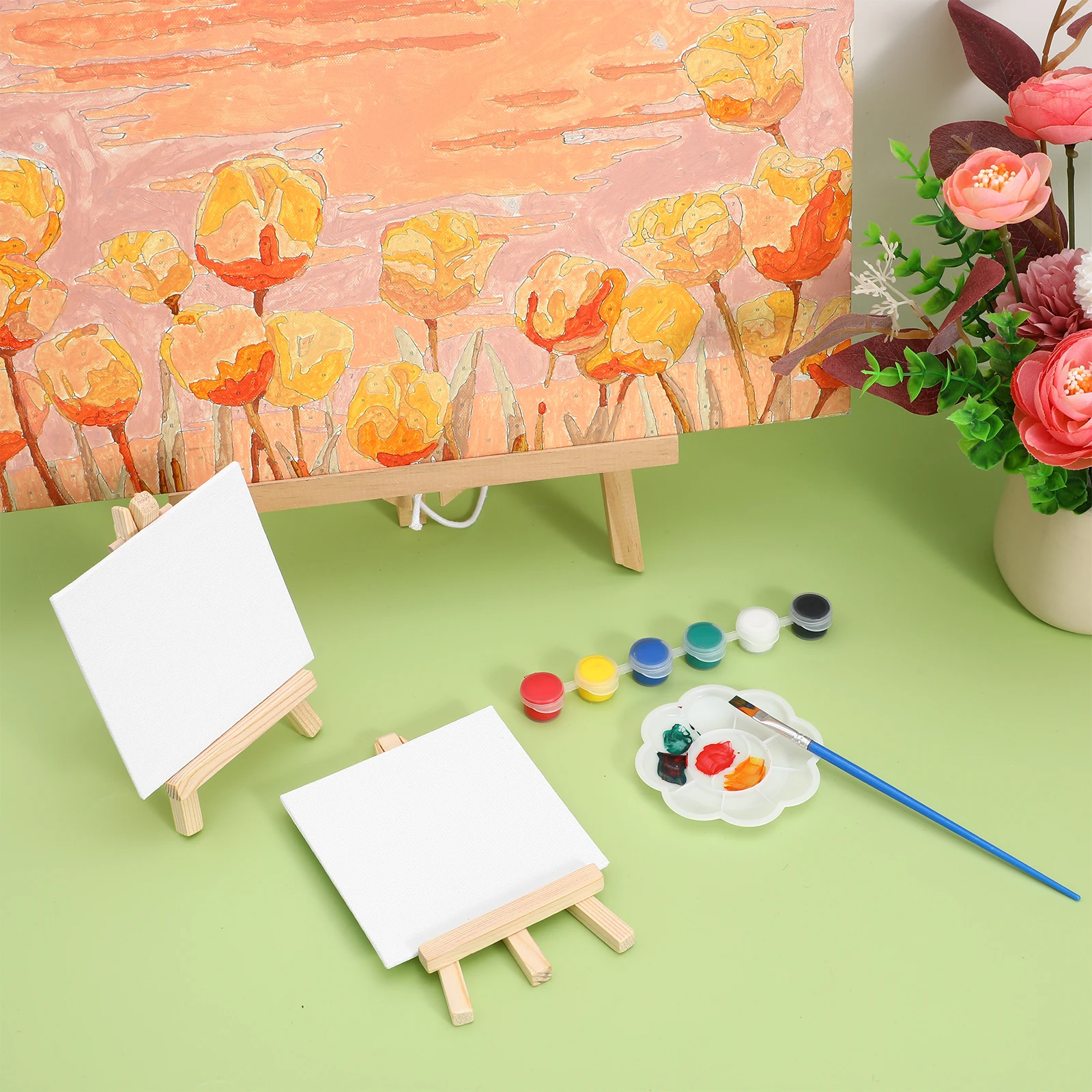 مجموعة أدوات رسم زيتية صغيرة مكونة من 6 مجموعات من القماش المدمج سهلة الحمل ومحمولة ومجموعة فرش ولوحات وحامل للسفر والحرف اليدوية وحفلات الفصول الدراسية #1